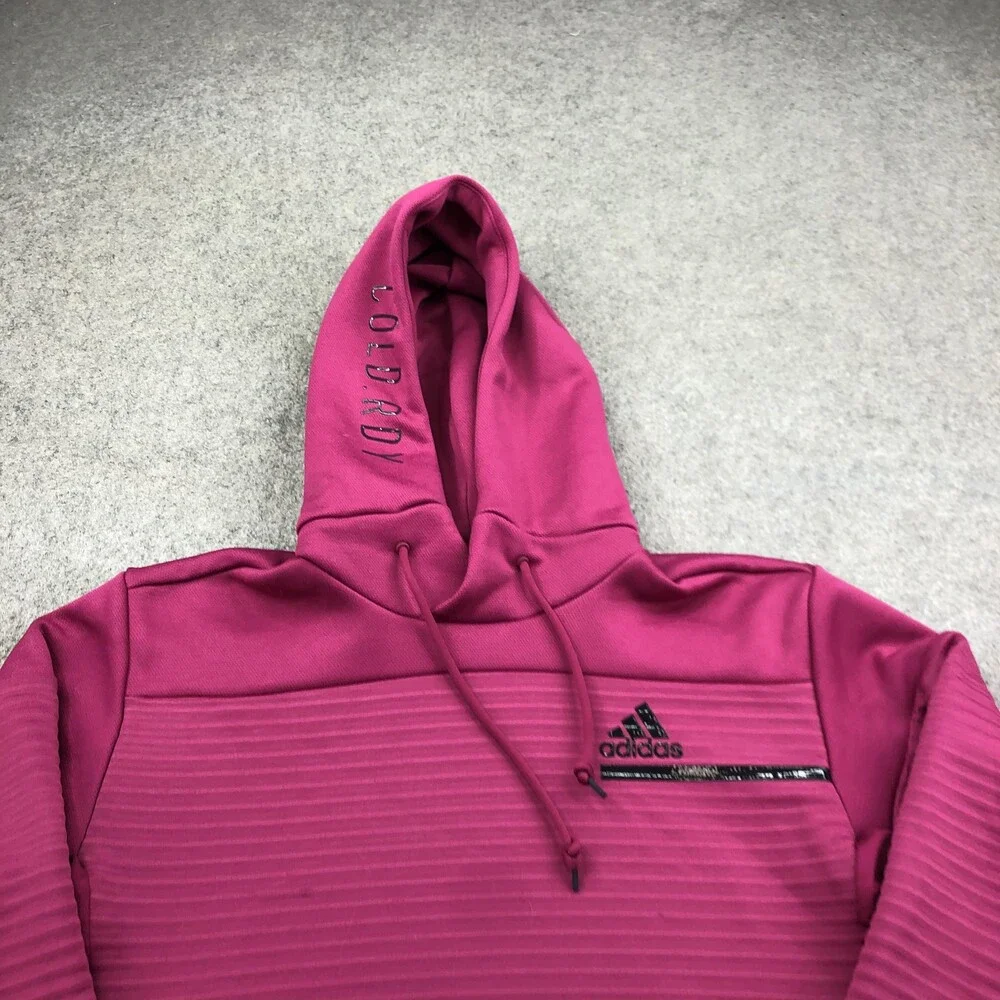 Adidas Hoodie Mens Medium Pink Pullover Fleece Sweatshirt Cold RDY Zip Pockets
